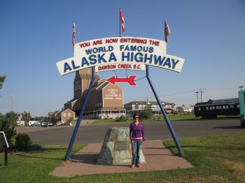 The Historic Alaska Highway Mile 0 sign in Dawson Creek, BC