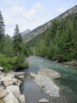 One of the clear mountain streams that runs along Highway 99 