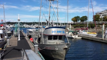 A working fish boat docked in the Nanaimo Harbour