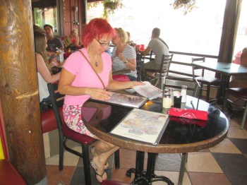 Enjoying one of the many excellent cafes and restaurants in Moab, Utah after a great day of touring the  amazing sites in the surrounding area